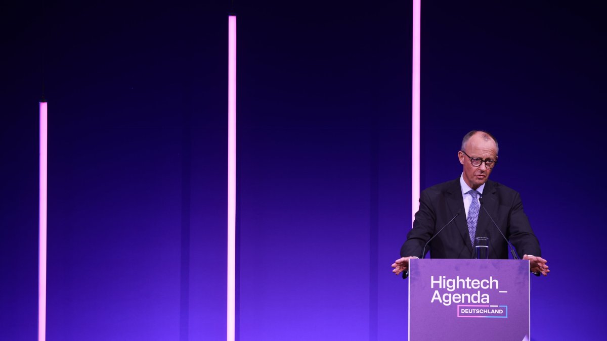 German Chancellor Friedrich Merz speaks during an event in Berlin, Germany, Oct. 29, 2025. (EPA Photo)