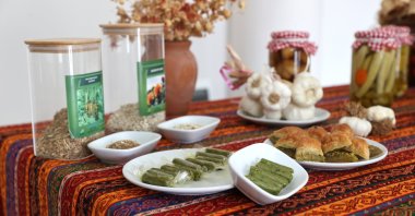 A table with a selection of Gaziantep’s traditional desserts and local specialties, Gaziantep, southeastern Türkiye, Oct. 22, 2025. (AA Photo)