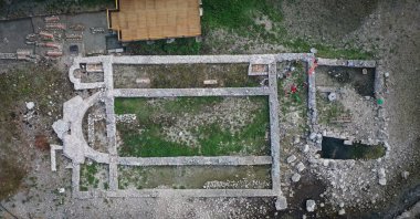 An aerial view of the Iznik Lake Basilica, Bursa, Türkiye, Oct. 14, 2025. (AA Photo)