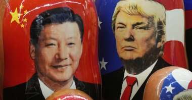 Traditional Russian wooden dolls depicting China&#039;s President Xi Jinping and President Donald Trump at a souvenir shop in St. Petersburg, Russia, Nov. 21, 2024. (AP Photo)