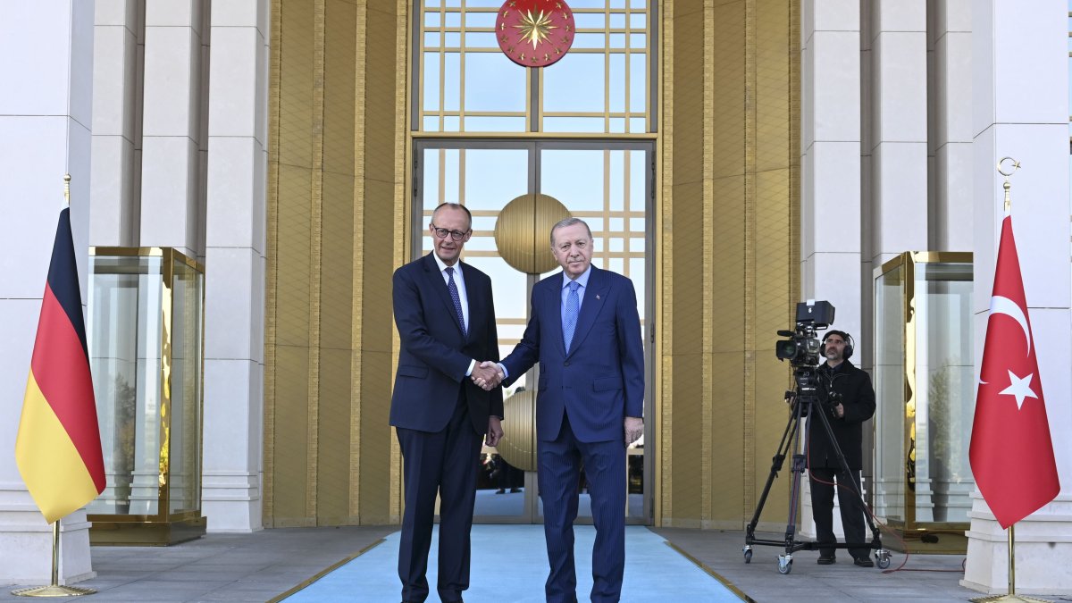 President Recep Tayyip Erdoğan welcomes German Chancellor Friedrich Merz, Ankara, Turkiye, Oct. 30, 2025. (AA Photo)