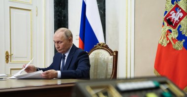 Russian President Vladimir Putin chairs a government meeting via videoconference, Moscow, Russia, Oct. 29, 2025. (EPA Photo)