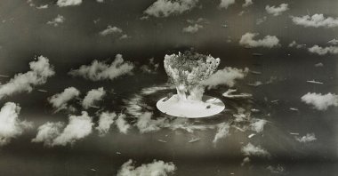 A mushroom cloud rises with ships below during Operation Crossroads nuclear weapons test on Bikini Atoll, Marshall Islands, 1946. (Reuters Photo)