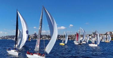 Sailboats glide across the Bosphorus during the 6th Presidential International Yacht Races’ Republic Cup, held on Türkiye’s 102nd Republic Day, Istanbul, Türkiye, Oct. 29, 2025. (Courtesy of the Turkish Sailing Federation)