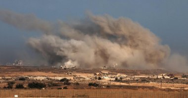 Smoke billows during an Israeli strike on the besieged Gaza Strip, Oct. 30, 2025. (AFP Photo)