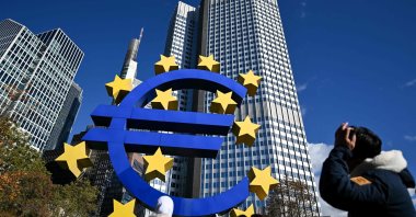 The Euro currency sign is pictured in front of the former European Central Bank (ECB) building in Frankfurt, Germany, Oct. 30, 2023. (AFP Photo)