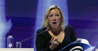 Director of the Department of Information and Press of the Russian Foreign Ministry Maria Zakharova at the St. Petersburg International Gas Forum (SPIGF) in St. Petersburg, Russia, Oct. 9, 2025. (EPA Photo)
