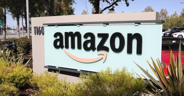 Signage at the Amazon corporate office in Sunnyvale, California, U.S., Oct. 29, 2025. (EPA Photo)