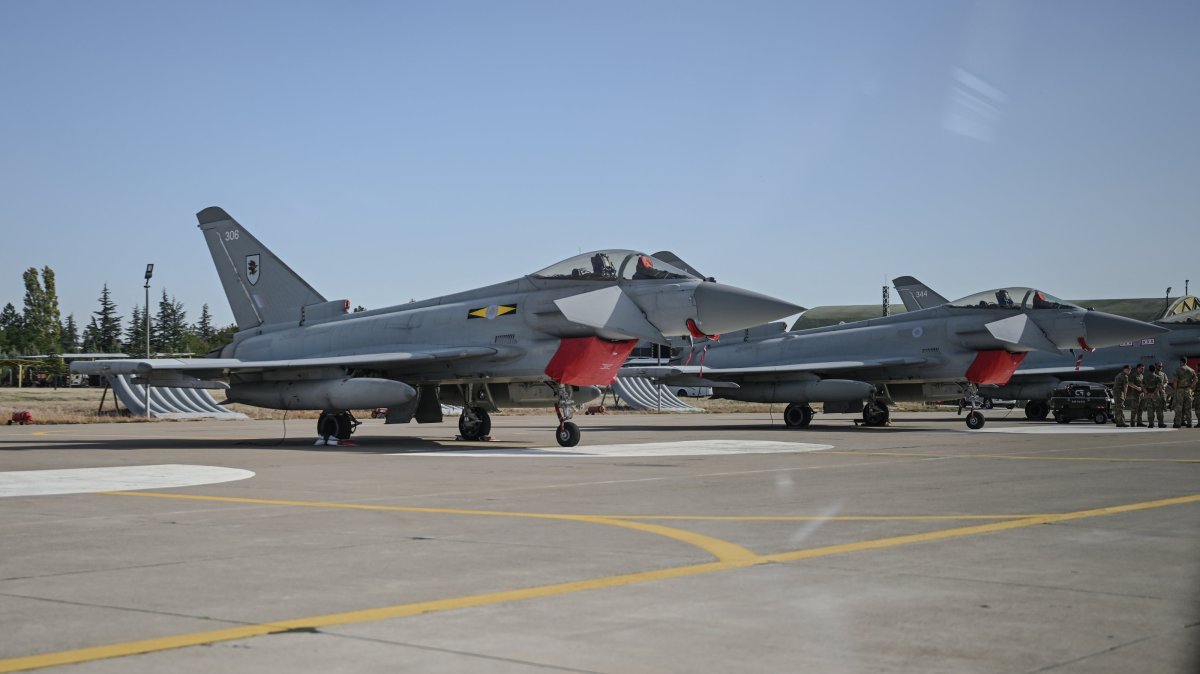 British Typhoon fighter jets are seen at the Mürted Air Base, Ankara, Türkiye, Oct. 27, 2025. (AA Photo)