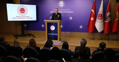 Defense Ministry spokesperson Zeki Aktürk is seen during a press briefing at the ministry, Ankara, Türkiye, Oct. 30, 2025. (AA Photo)