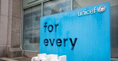 The UNICEF logo is seen outside the headquarters of the UNICEF, New York City, U.S., July 8, 2022. (Shutterstock Photo)
