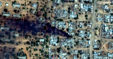 This handout satellite image by Vantor shows smoke billowing from fires burning around El-Fasher Airport, el-Fasher, Sudan, Oct. 26, 2025. (AFP Photo)