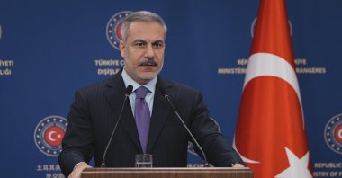 Foreign Minister Hakan Fidan speaks at a joint news conference with Estonian counterpart Margus Tsahkna, Oct. 31, 2025. (AA Photo)