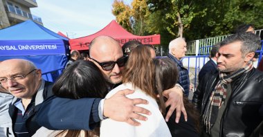 Relatives of the victims rejoice after the verdict in Bolu Hotel fire case, Bolu, Oct. 31, 2025. (AA Photo)
