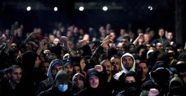 Demonstrators gather during a protest in Montenegro&#039;s capital Podgorica, Oct. 28, 2025. (AFP Photo)