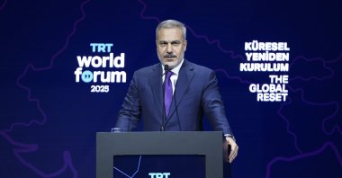 Foreign Minister Hakan Fidan speaks at the TRT World Forum 2025, themed “Global Reset: From the Old Order to New Realities,” in Istanbul, Türkiye, Nov. 1, 2025. (AA Photo)