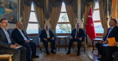 Turkish Foreign Minister Hakan Fidan (2nd L) hosts Hamas political bureau officials in Istanbul, Türkiye, Nov. 1, 2025. (AA Photo)