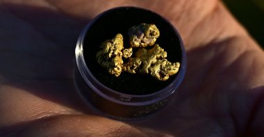YouTuber Matt James displays some gold he found in the area using his metal detector, El Dorado County, north of Sacramento, California, U.S., Oct. 27, 2025. (AFP Photo)
