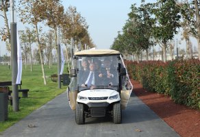 President Recep Tayyip Erdoğan tours Atatürk Airport National Garden aboard a golf cart during the inauguration ceremony, Istanbul, Türkiye, Nov. 1, 2025. (AA Photo)