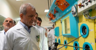 Iranian President Masoud Pezeshkian is seen during a visit to Iran&#039;s atomic energy body in Tehran, Iran, Nov. 2, 2025. (AFP Photo)