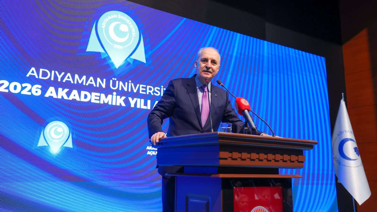 Parliament Speaker Numan Kurtulmuş speaks at an event, Adıyaman, eastern Türkiye, Nov. 3, 2025. (AA Photo)