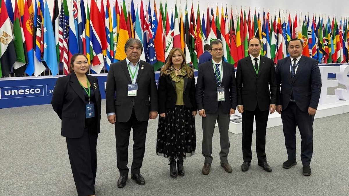 Türkiye’s permanent representative to UNESCO, Gülnur Aybet, at UNESCO’s 43rd General Conference in Samarkand, Uzbekistan, Nov. 3, 2025. (AA Photo)