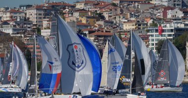 Sailboats glide across the Bosphorus during the 6th Presidential International Yacht Races’ Republic Cup, held on Türkiye’s 102nd Republic Day, Istanbul, Türkiye, Oct. 29, 2025. (Courtesy of the Turkish Sailing Federation)