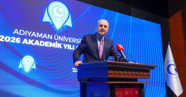 Parliament Speaker Numan Kurtulmuş speaks at an event, Adıyaman, eastern Türkiye, Nov. 3, 2025. (AA Photo)