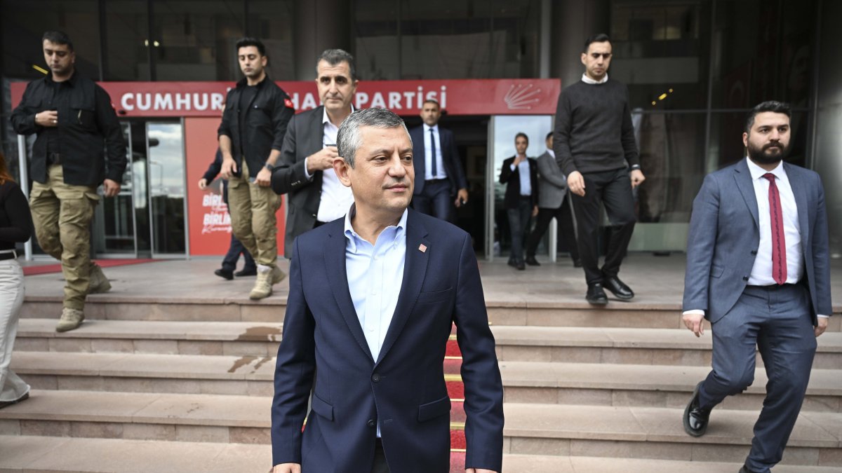 CHP Chair Özgür Özel is seen at his party headquarters speaking to the press in the capital, Ankara, Türkiye, Oct. 24, 2025. (AA Photo)