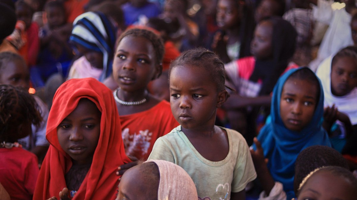 This photo released by The Norwegian Refugee Council (NRC), shows displaced children from el-Fasher at a camp where they sought refuge from fighting between government forces and the RSF, in Tawila, Darfur region, Sudan, Nov. 3, 2025. (AP Photo)