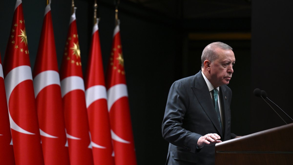 President Recep Tayyip Erdoğan speaks to the press following a Cabinet meeting at the presidency, Ankara, Türkiye, Nov. 3, 2025. (AA Photo)