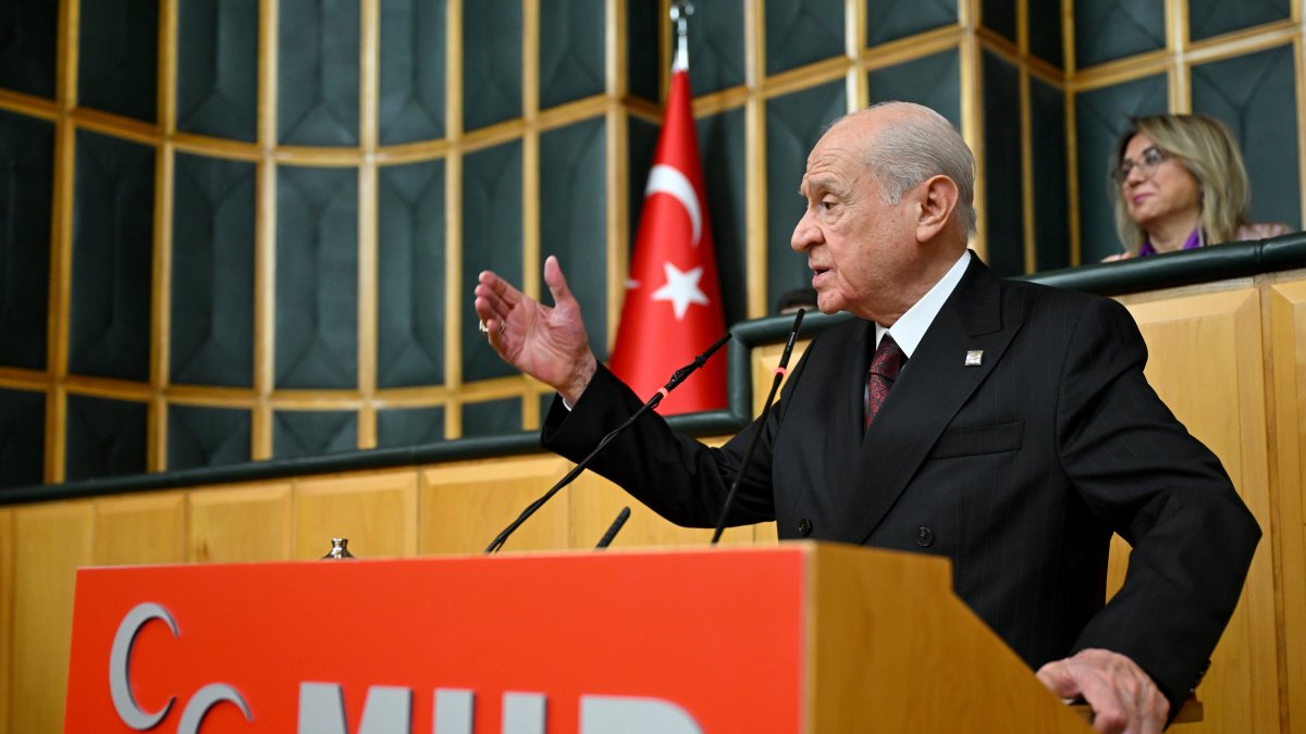 MHP leader Devlet Bahçeli speaks at the parliamentary group meeting of his party, Ankara, Türkiye, Nov. 4, 2025. (AA Photo)