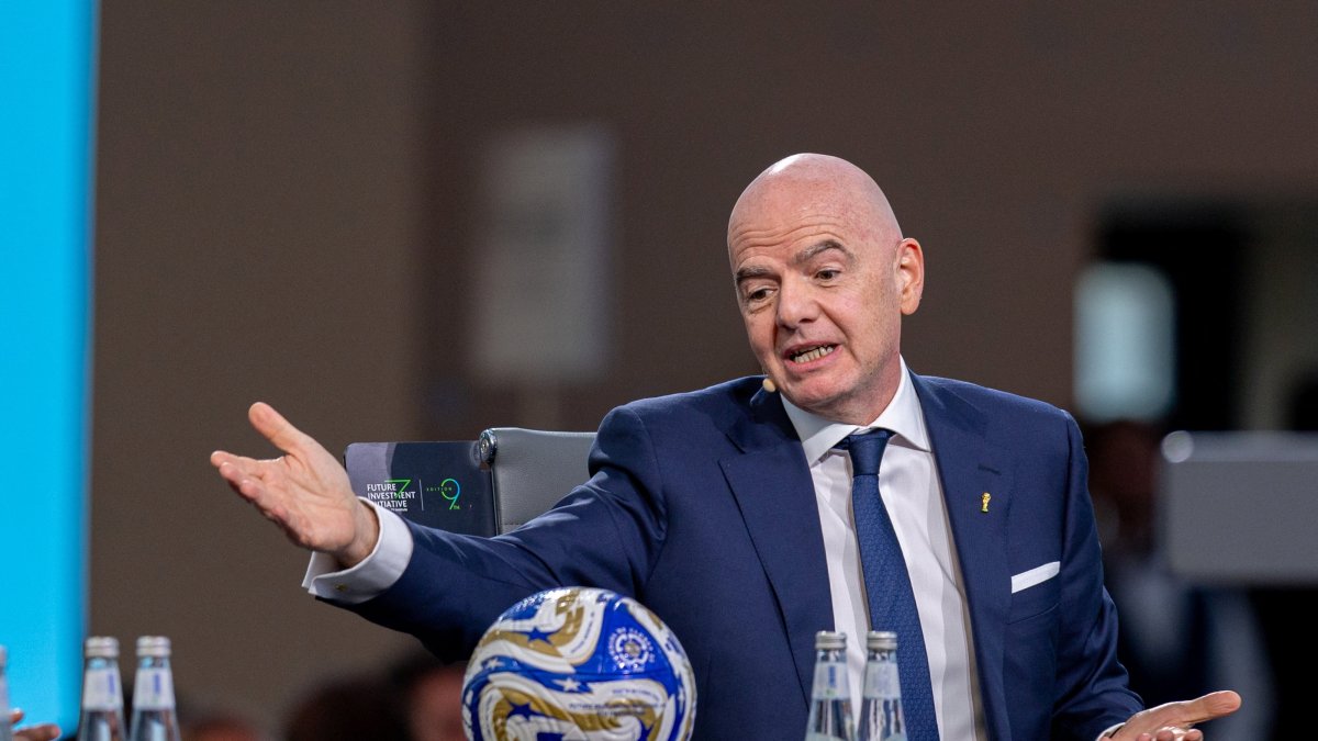FIFA President Gianni Infantino speaks during a session on day one of the 9th Edition of the Future Investment Initiative (FII), the kingdom&#039;s annual flagship conference, Riyadh, Saudi Arabia, Oct. 28, 2025. (Reuters Photo)
