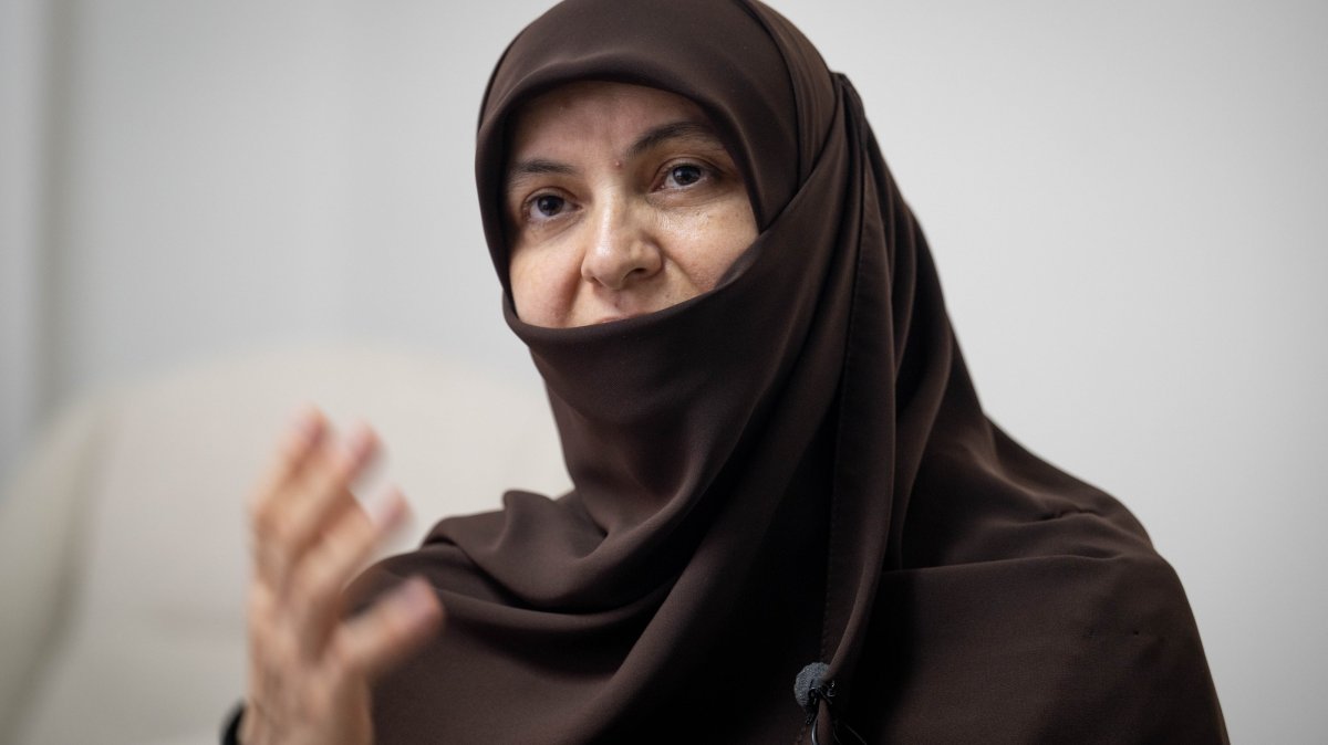 Kevser Yılmaz Jarada speaks about her experiences after living in Gaza for 24 years, Ankara, Türkiye, Oct. 24, 2025. (AA Photo) 