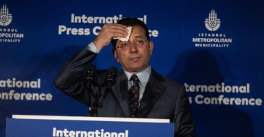 Former Mayor of Istanbul Ekrem Imamoğlu speaks to the international media during a news conference, Istanbul, Türkiye, April 18, 2024. (Getty Images Photo)