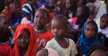 This photo released by The Norwegian Refugee Council (NRC), shows displaced children from el-Fasher at a camp where they sought refuge from fighting between government forces and the RSF, in Tawila, Darfur region, Sudan, Nov. 3, 2025. (AP Photo)