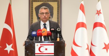TRNC President Tufan Erhürman speaks to members of the press, Lefkoşa (Nicosia), TRNC, Oct. 31, 2025. (AA Photo)