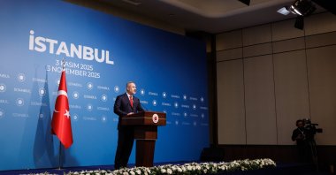 Foreign Minister Hakan Fidan speaks at an event, Istanbul, Türkiye, Nov. 3, 2025. (AA Photo)