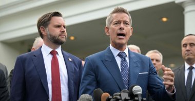 US Transportation Secretary Sean Duffy speaks to the press next to Vice President JD Vance at the White House in Washington, D.C., Oct. 30, 2025. (AFP Photo)