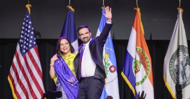 Mayor-elect of New York City Zohran Mamdani (R) and his mother Mira Nair (L) wave to the crowd during an election night party hosted by the Democratic nominee in the Brooklyn borough of New York, U.S., Nov. 4, 2025. (EPA Photo)