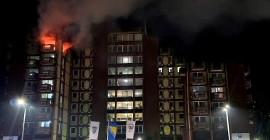 Flames rise as a fire burns at an elderly people&#039;s home, in the town of Tuzla, Bosnia and Herzegovina, Nov. 4, 2025. (Reuters Photo)