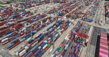 Containers are seen at the port in Shanghai, China, Oct. 13, 2025. (AFP Photo)