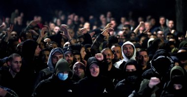 Demonstrators gather during a protest, Podgorica, Montenegro, Oct. 28, 2025. (AFP Photo)