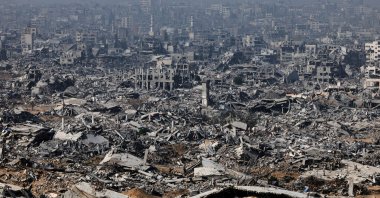 Destroyed buildings as seen from an Israeli military outpost within the borders of the &#039;yellow line&#039; in the Shujaiya neighborhood in the eastern part of Gaza City in the Gaza Strip Nov. 5, 2025. (Reuters Photo)