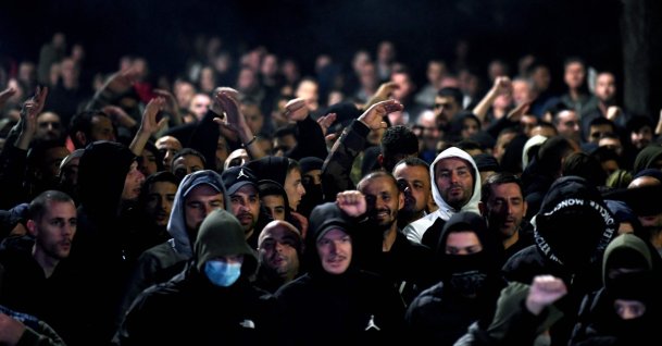 Demonstrators gather during a protest, Podgorica, Montenegro, Oct. 28, 2025. (AFP Photo)