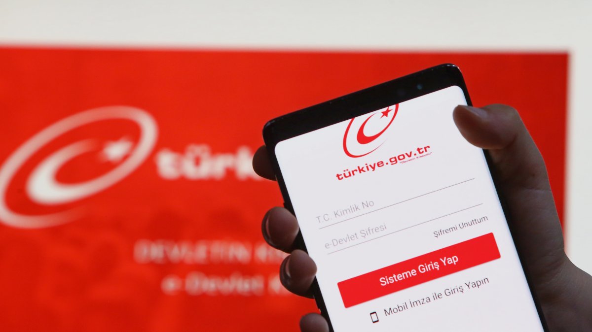 The homepage of Türkiye’s e-Government Gateway is displayed on a phone screen, showing the user login interface, Istanbul, Türkiye, April 6, 2020. (Shutterstock Photo)