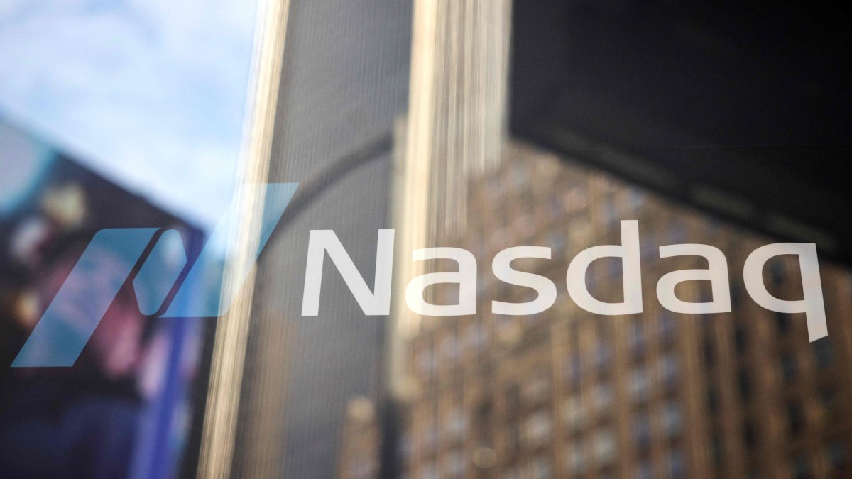 This photograph shows the logo of Nasdaq headquarters in Times Square in New York City, U.S., Jan. 30, 2025. (AFP Photo)