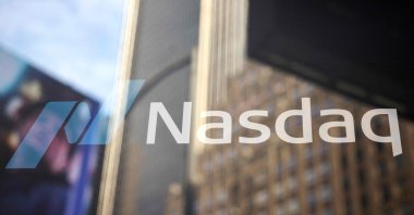 This photograph shows the logo of Nasdaq headquarters in Times Square in New York City, U.S., Jan. 30, 2025. (AFP Photo)