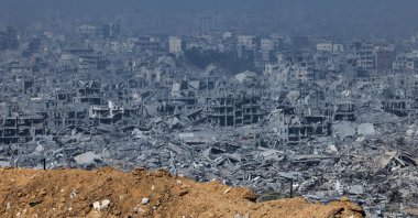 Destroyed buildings as seen from an Israeli military outpost within the borders of the &#039;yellow line&#039; in the Shujaiya neighborhood in the eastern part of Gaza City in the Gaza Strip Nov. 5, 2025. (Reuters Photo)