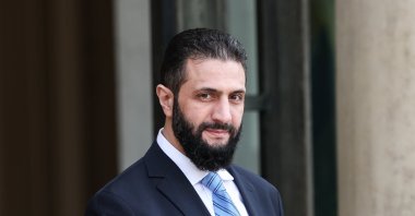 French President Emmanuel Macron (not pictured) receives Syrian President Ahmed al-Sharaa at the Elysee Palace in Paris, France, May 7, 2025. (EPA Photo)